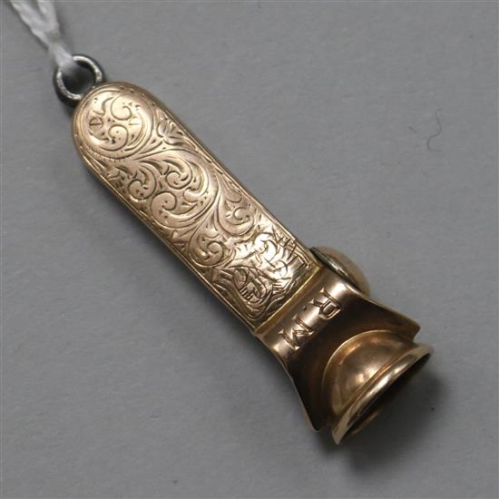 An early 20th century 9ct gold mounted cigar cutter, 47mm.